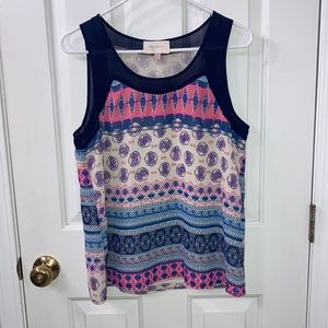 Skies Are Blue Bohemian Sleeveless Blue Pink Top Size Medium